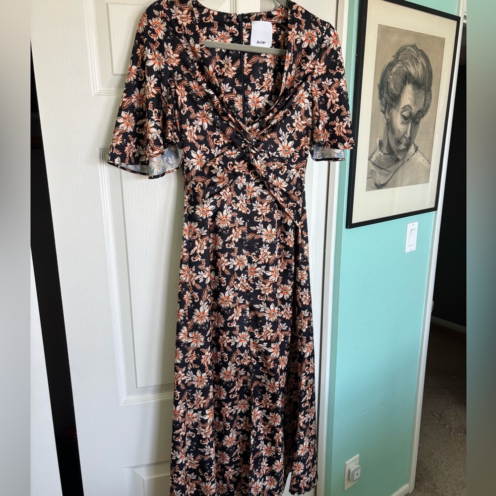 Acler Black and Orange Floral Midi Dress
